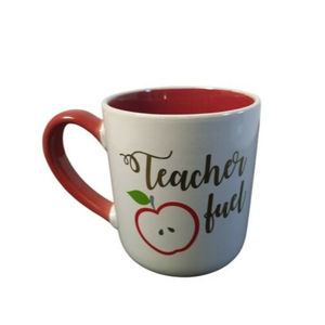 Coffee Mug "Teacher Fuel" With Apple Red & White Good Condition